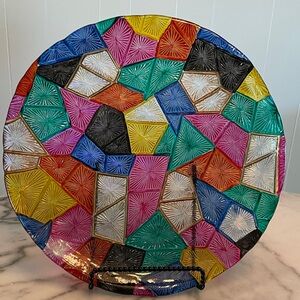 Vintage MCM Geometric Decorative Glass Platter